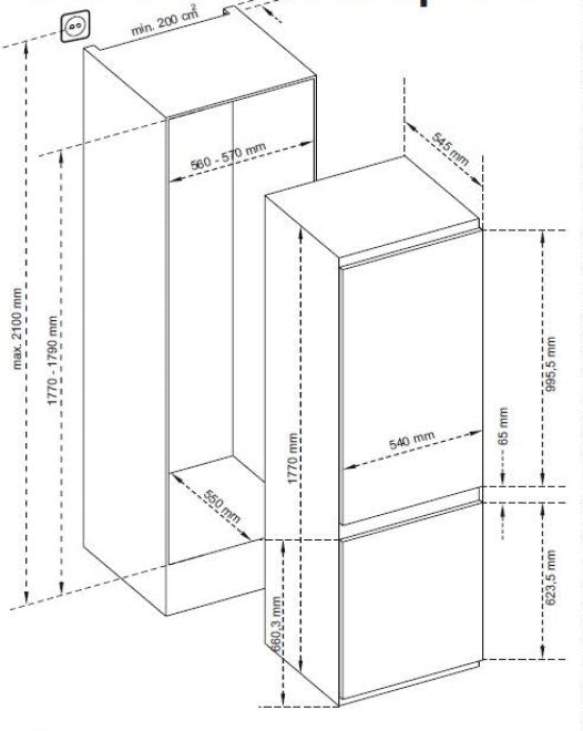 CM BUILT-IN COMBI FRIDGE AND FREEZER - 2764