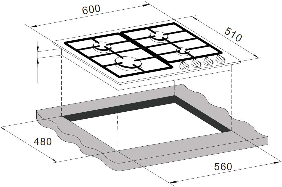 CM GAS HOB 60 CM - QUADRA 60 4G