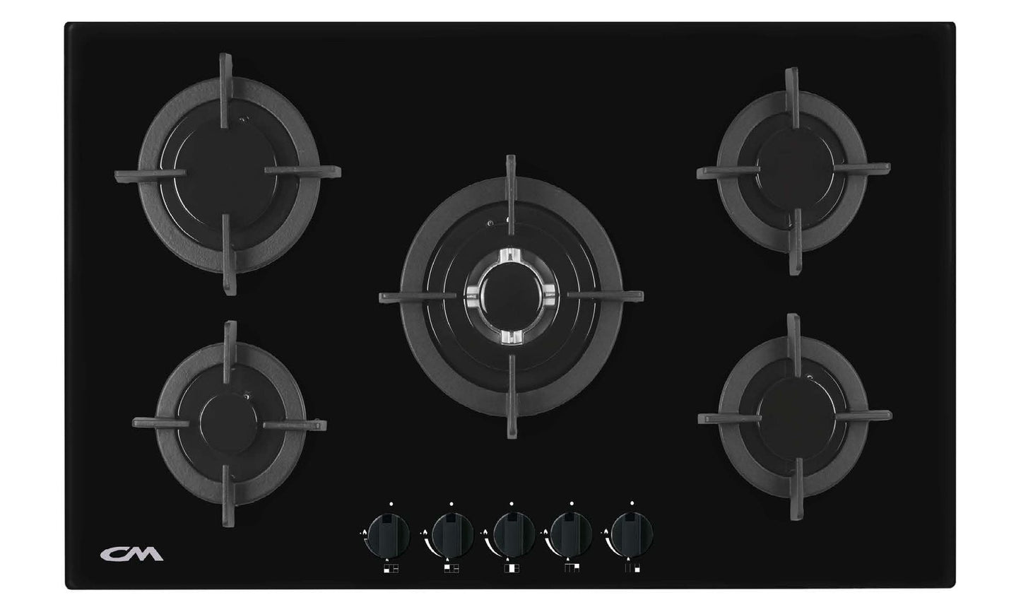 GAS ON GLASS HOB, CAST IRON PAN SUPPORT, 8MM EDGE 90 CM - CRYSTAL 90