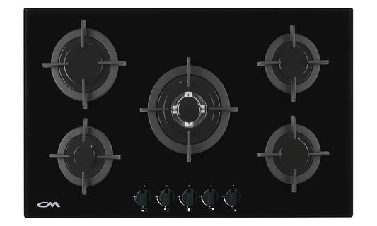 GAS ON GLASS HOB, CAST IRON PAN SUPPORT, 8MM EDGE 90 CM - CRYSTAL 90