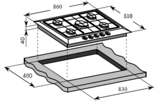 CM GAS ON GLASS HOB, CAST IRON PAN SUPPORT 90 CM - GALAXY 90